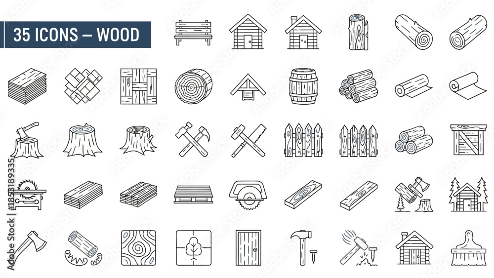 Αυτοκόλλητο Line art vector icons for wood and woodworking