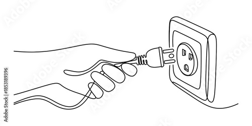 Hand plugging an electrical cord into a wall socket Vector, illustration
