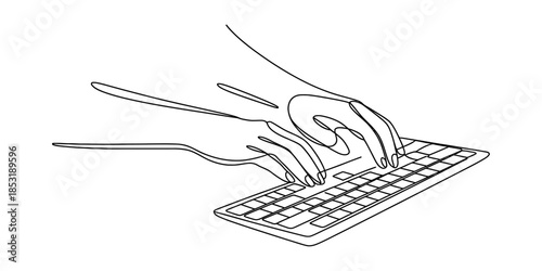 Typing on keyboard with continuous line art Vector, illustration
