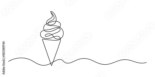 Minimalist single line drawing of a soft serve ice cream cone Vector, illustration