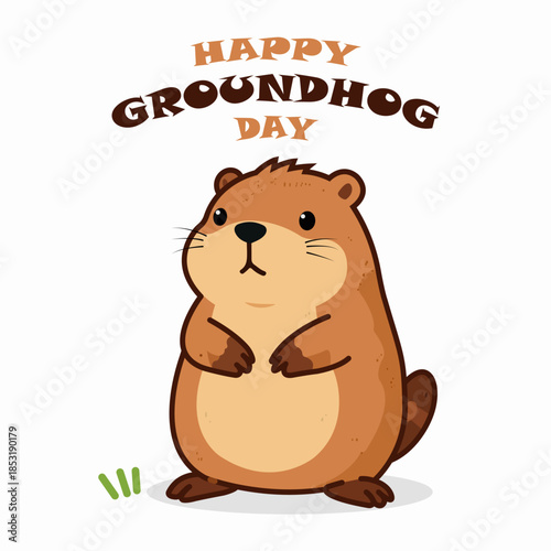 Groundhog Day Happy Animal, vector art illustration.