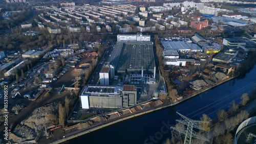 Large telecommunication data center cloud computing. Great aerial view drone