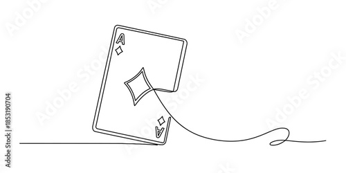 A one-line drawing of an ace of diamonds playing card in a minimalist style Vector, illustration