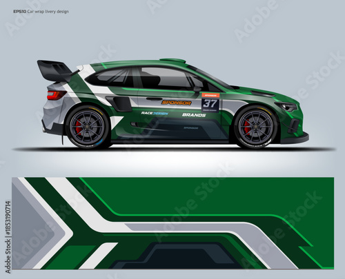 A clean green and white racing wrap with balanced color blocks and sharp lines for a professional motorsport appearance.