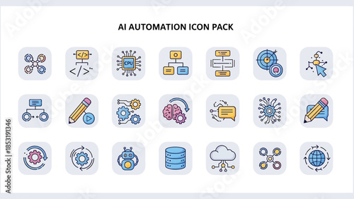AI Automation Icon Pack Modern Vector Graphics for Technology and Business Concepts