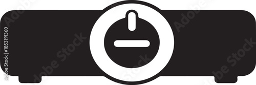 Black and white projector with power symbol in the center electronic device