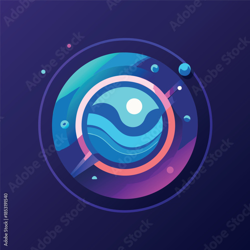 Abstract blue spiral made of glowing circular lines and dots on a dark navy background, modern futuristic tech style
