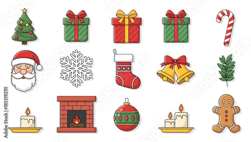 A festive Christmas scene featuring holiday icons and decorations in a celebratory arrangement