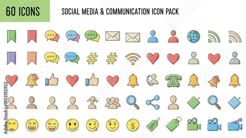Collection of various colorful social media and communication icons in a grid layout