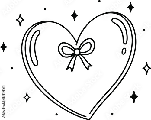 A heart-shaped illustration with a bow surrounded by sparkles and stars