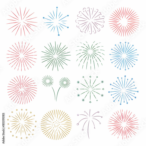 Colorful Fireworks Display Vector Illustrations Set