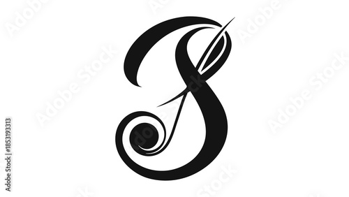 Elegant script letter S with decorative swirl and dot, modern calligraphy, unique artistic design element