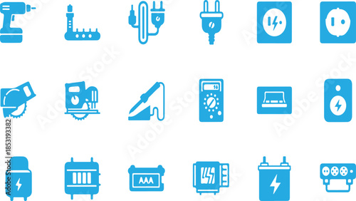 Collection of blue representing various electrical tools and components power