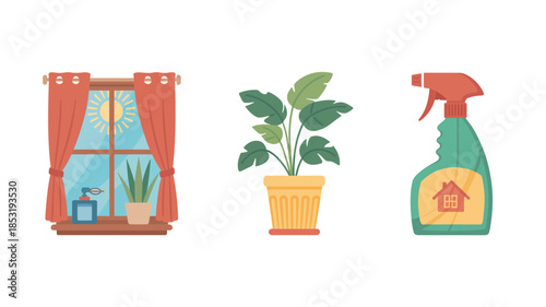 Houseplant Care in Minimalist Style with Bright Lighting on White Background for Home Decor