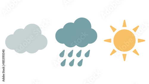 Weather Icons Set in Flat Design with Bright Colors and Simple Shapes for Mobile App