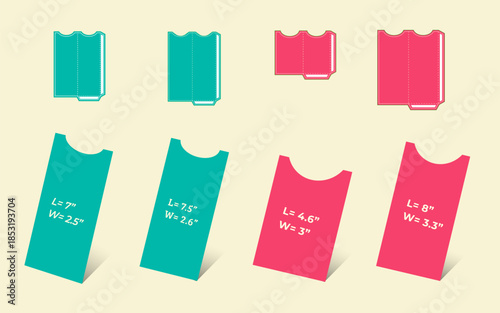 Pouch Set Dieline template of 4 sizes for Cutlery with 3D mockup