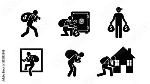 Thief carrying stolen goods away from house and vault