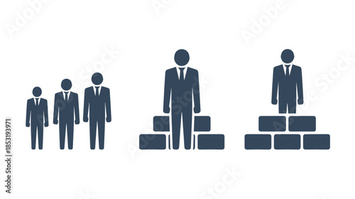 Business Leadership Hierarchy Silhouettes in Dark Blue on White Background for Corporate Infographics