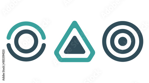 Geometric Shapes in Modern Minimalist Style with Dark Blue and Teal Colors on White Background for Graphic Design