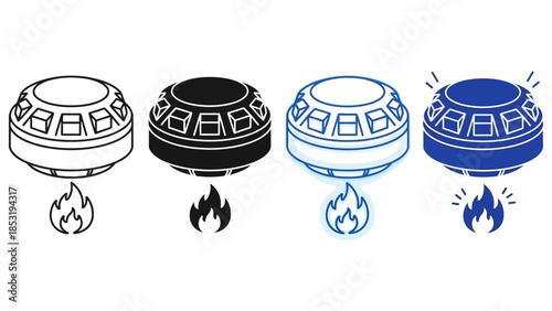 Vector illustrations of burners in various colors and line styles, showcasing different designs and flames.