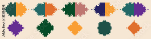 Set of Islamic shape window frame in flat style. Arabic muslim architecture design elements, ramadan frames. Set of islamic shape illustration design blank islamic shape template vector. 
