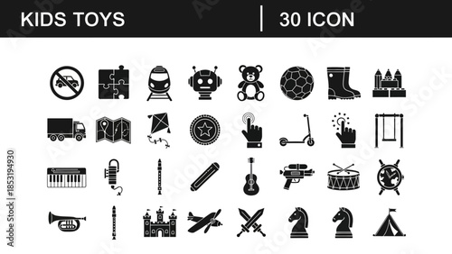 Kids toy icons collection of 30 vector illustrations for children's entertainment and play
