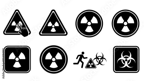 Collection of radiation hazard symbols and danger warning icons for safety alerts and emergency preparedness