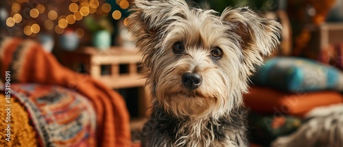 Cozy Living Room with Curious Yorkie
