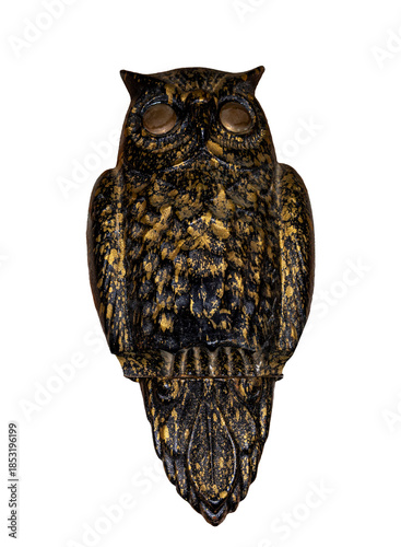 Black and gold owl figurine isolated on transparent background