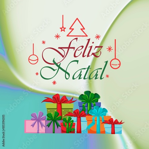 Feliz Natal: Merry Christmas Wishes & Festive Gift Box Illustration