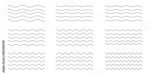 Water waves. Set of wavy zigzag lines. Wave thin line background. Vector zigzag and wavy horizontal modern eps.10