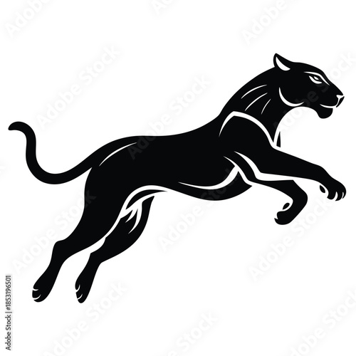 jumping leopard line art silhouette vector illustration