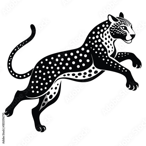 jumping leopard line art silhouette vector illustration