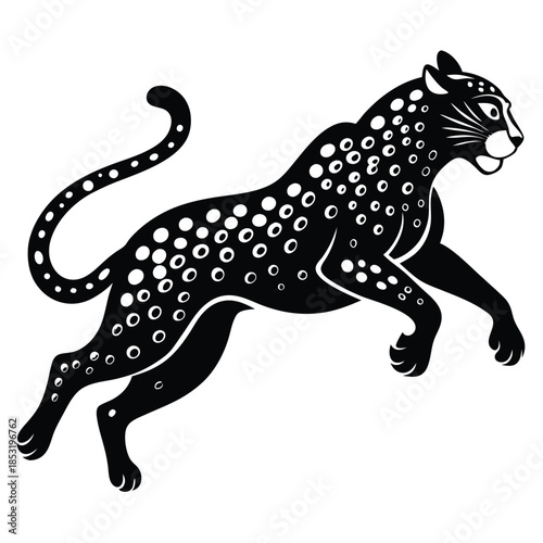 jumping leopard line art silhouette vector illustration