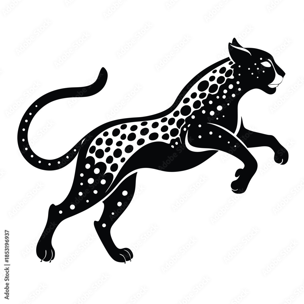 Fototapeta premium jumping leopard line art silhouette vector illustration