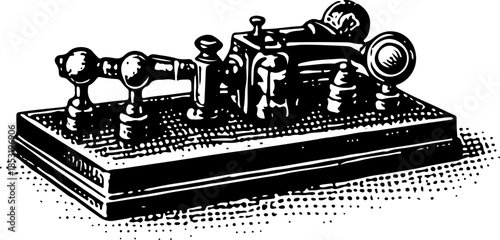 Vintage Morse Telegraph Key Illustration Black and White