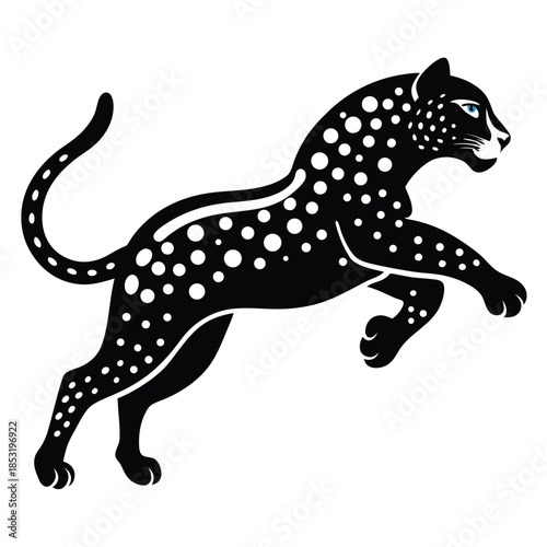 jumping leopard line art silhouette vector illustration