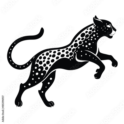 jumping leopard line art silhouette vector illustration