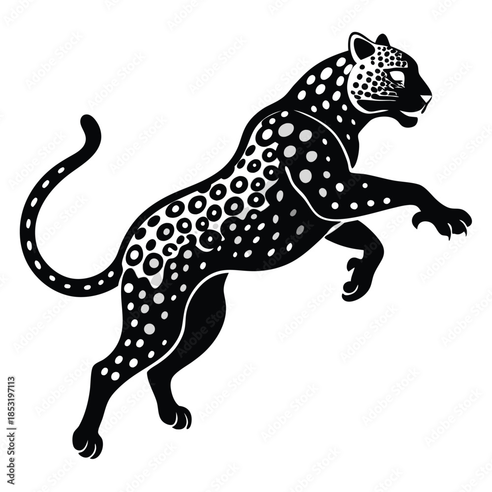 Fototapeta premium jumping leopard line art silhouette vector illustration