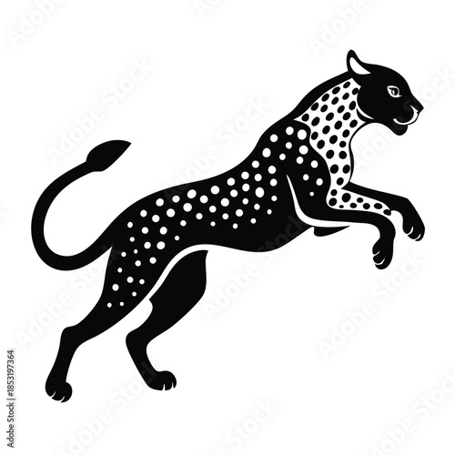 jumping leopard line art silhouette vector illustration