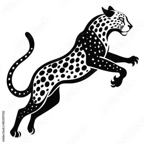 jumping leopard line art silhouette vector illustration