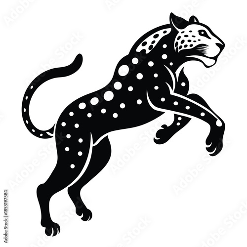 jumping leopard line art silhouette vector illustration