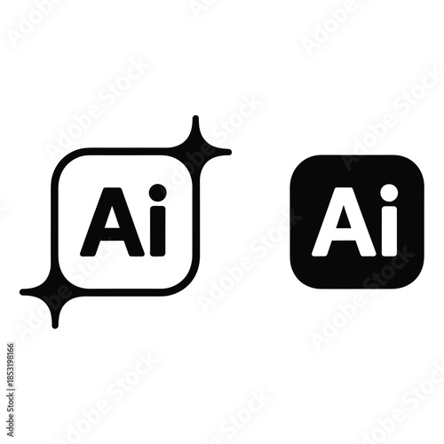Two black and white iconic illustrations display the Adobe Illustrator software abbreviation for technology and arts