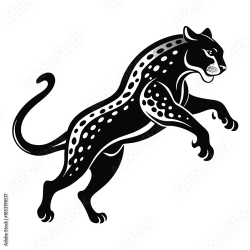 jumping jaguar line art silhouette vector illustration