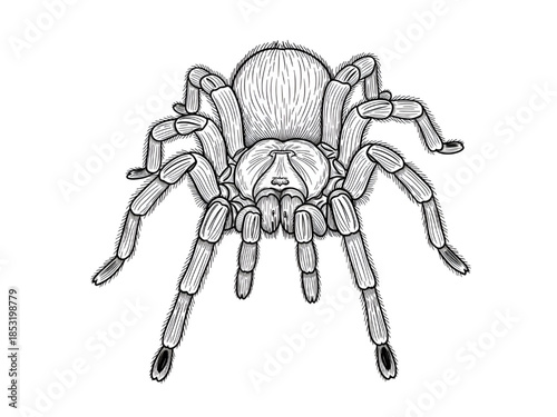 Black and White Spider Illustration Isolated on White Background
