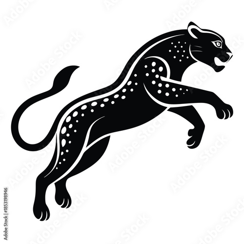 jumping jaguar line art silhouette vector illustration