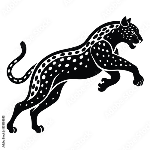 jumping jaguar line art silhouette vector illustration