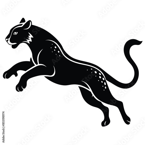 jumping jaguar line art silhouette vector illustration