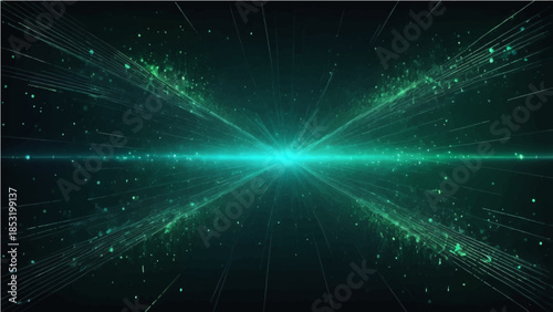 A glowing digital fractal design bursts with blue energy across a starry space background, creating a magic science wallpaper where light and technology patterns explode in a shiny abstract realm