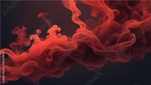 Smooth red smoke and blue fire waves create an abstract swirl pattern of flowing energy and light on a dark black background design